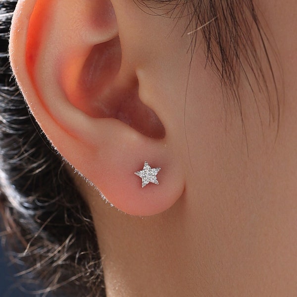 Extra Tiny CZ Star Stud Earrings in Sterling Silver, Silver, Gold or Rose Gold, Star Earrings, Tiny Star Earrings