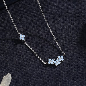 Tiny Blue Hydrangea Bouquet CZ Necklace in Sterling Silver, Silver or Gold, Tiny CZ Flower Necklace, Tiny CZ Necklace