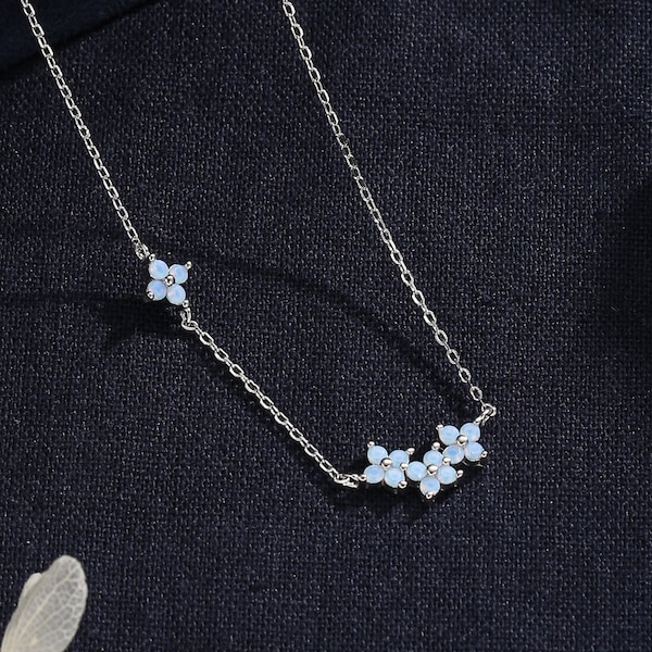 Tiny Blue Hydrangea Bouquet CZ Necklace in Sterling Silver, Silver or Gold, Tiny CZ Flower Necklace, Tiny CZ Necklace