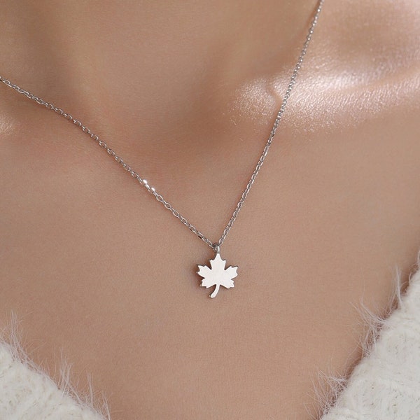 Tiny Maple Leaf Pendant Necklace in Sterling Silver, Maple Necklace, Tiny Maple Necklace