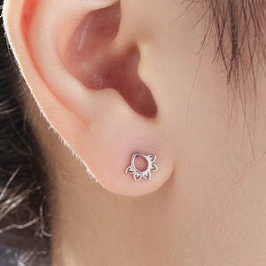 Lace Filigree Tiny Stud Earrings in Sterling Silver, Silver or Gold, Ethnic Inspired Lotus Flower Earrings