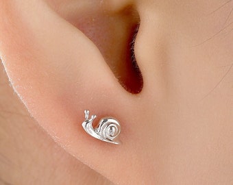 Tiny Snail Stud Earrings in Sterling Silver, Silver or Gold, Nature Inspired Animal Earrings