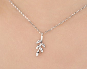 Delicate Olive Leaf Pendant Necklace in Sterling Silver, Olive Leaf Necklace,  Nature Inspired Tree Leaf Necklace