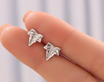 Ivy Leaf Stud Earrings in Sterling Silver, Silver, Gold or Rose Gold, Nature Inspired Leaf Earrings