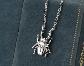 Little Silver Bug Necklace, Small Beetle Pendant Thin Little Silver Bug Necklace, Small Beetle Pendant Thin
