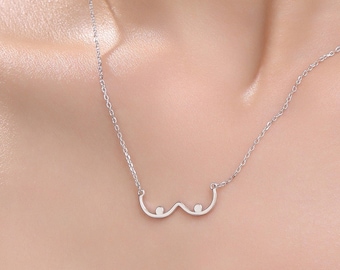 Boob Pendant Necklace in Sterling Silver, Breast Pendant, Silver or Gold, Feminist Jewellery,