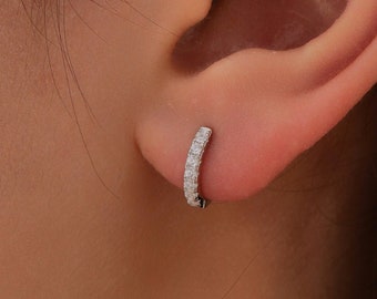CZ Huggie Hoops in Sterling Silver, Silver or Gold, Minimalist Hoop Earrings, 8mm Hoops, cartilage hoops