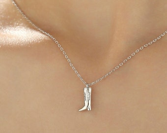 Cute Little Cowboy Boot Pendant Necklace in Sterling Silver, Silver or Gold, Cowboy Boot Necklace in Silver