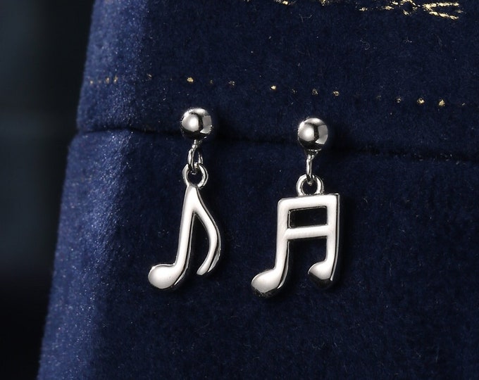 Mismatched Pair of Music Symbol Drop Stud Earrings in Sterling Silver, Silver, Gold or Rose Gold, Tiny Music Note Hoops