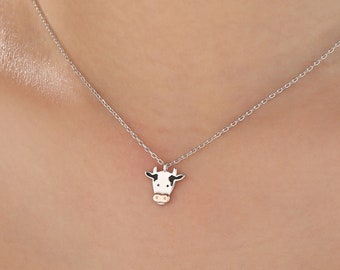 Tiny Dairy Cow Pendant Necklace in Sterling Silver, Dairy Cow Necklace, Farm Animal Necklace, Scottish-Inspired Jewellery