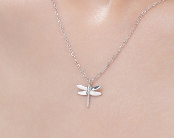 Tiny Dragonfly Pendant Necklace in Sterling Silver, Dragonfly Necklace, Silver or Gold or Rose Gold - Cute Quirky and Fun