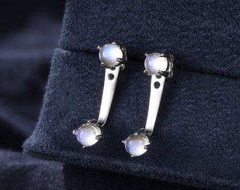 Moonstone Ear Jacket in Sterling Silver, Silver or Gold, Lab Created Moonstone Jacket Earrings, Front and Back Earrings