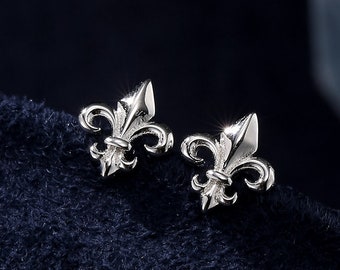 Sterling Silber Fleur De Lis Ohrstecker, Silber oder Gold oder Rosegold, Fleur-de-Lis Ohrringe, Florale Ohrringe,