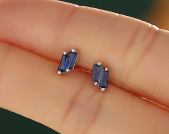 Double Trapezoid Sapphire Blue CZ Screw back Earrings in Sterling Silver, Silver or Gold, Art Deco CZ Cluster Screwback Earrings or Stud,