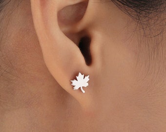 Maple Leaf Stud Earrings in Sterling SilverNature Inspired Flower Earrings -Leaf Earrings,  Silver Gold or Rose Gold, Fun, Whimsical