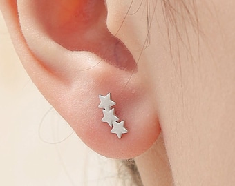 Star Trio Stud Earrings in Sterling Silver, Silver or Gold or Rose Gold, Three Star Earrings, Tiny Star Trio Earrings, Constellation Earring