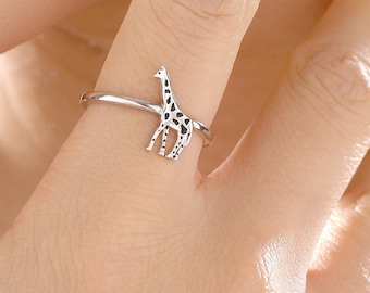 Sterling Silver Cute Little Giraffe Ring, Adjustable Size, Cute Giraffe Jewellery, Dainty and Delicate, Giraffe Ring