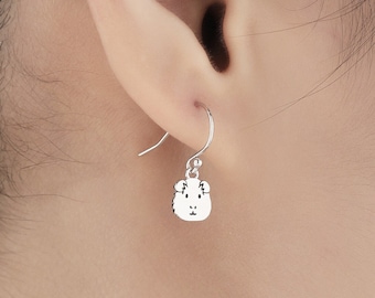 Guinea Pig Drop Hook Earrings in Sterling Silver, Silver Gold or Rose Gold, Guinea Pig Earrings, Pet Earrings, Guinea Pig Earrings