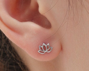 Lotus Flower Stud Earrings in Sterling Silver, Silver or Gold,  Nature Inspired, Botanical Earrings