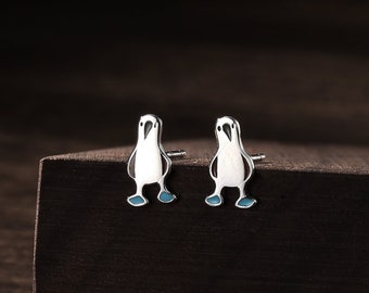 Sterling Silver Blue Footed Boobie Stud Earrings, Cute Blue-Footed Boobie Bird Stud Earrings, Fun and Quirky Bird Jewellery