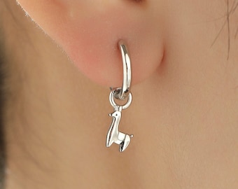 Sterling Silver Cute Llama Dangle Huggie Hoops, Detachable Octopus Hoop Earrings, Dainty Dangle Earrings, Alpaca Earrings, Farm Animal