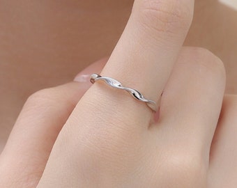 Anillo Twist Wave en plata de ley, tamaño US 5- 8, anillo ondulado, anillo giratorio de plata de ley, anillo delgado de plata