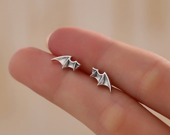 Tiny Bat Wing Stud Earrings in Sterling Silver, Silver or Gold or Rose Gold, Demon Wing Earrings, Devil Wing Earrings, Oxidised Silver