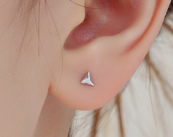 Extra Tiny Triangle Pyramid Stud Earrings in Sterling Silver, Silver Gold or Rose Gold, Small Pyramid Earrings