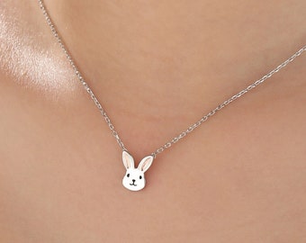 Tiny Little Rabbit Head Pendant Necklace in Sterling Silver, Silver Rabbit Necklace, Silver Hare Necklace, Silver Bunny Necklace