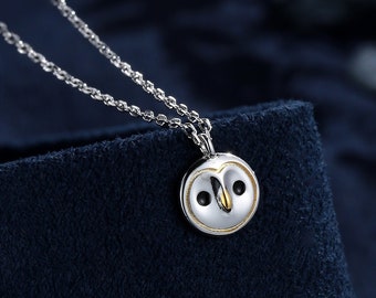 Tiny Barn Owl Bird Pendant Necklace in Sterling Silver, Silver Barn Owl Necklace, Silver Baby Owl Bird Necklace, Bird Necklace
