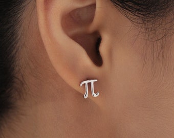 Sterling Silver Pi Stud Earrings - Mathematical Earrings, Silver, Gold or Rose Gold, Math, Geeky, Fun, Cute  Fun, Whimsical