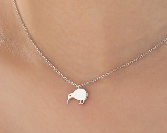 Cute Little Kiwi Bird Pendant Necklace in Sterling Silver, Silver or Gold, Kiwi Bird Necklace in Silver