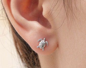 Boucles d'oreilles tortue en argent sterling, boucles d'oreilles tortue de mer, mignonnes et originales