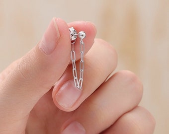 Delicate Paperclip Chain Stud Earrings in Sterling Silver, Silver or Gold, Tiny Ear Jacket, Dainty Jewellery