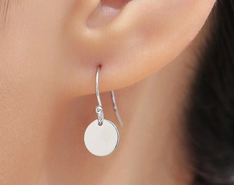 Sterling Silver Disks Drop Hook Earrings, Round Disk Geometric Earrings, Gold or Silver or Rose Gold, Dainty and Delicate