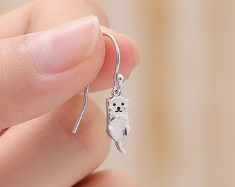 Otter Drop Earrings in Sterling Silver, Otter Hook Earrings, Dangle Earrings, Nature Inspired Animal Earrings