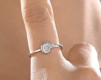 Sterling Silver Cute Little Ammonite Ring, Adjustable Size, Cute Ammonite Shell Ring, Dainty and Delicate, Shell Fossil Ring