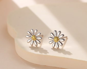 Pendientes de flor de aster en plata de ley, pendientes de margaritas, pendientes de plantas florales de inspiración natural