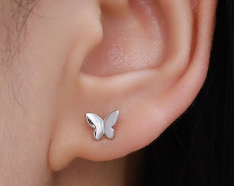 Pendientes pequeños de mariposa en plata de ley, plata, oro u oro rosa, pendientes de mariposa, pendientes de animales, pendientes pequeños de mariposa