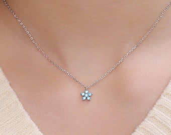 Tiny Forget Me Not Flower CZ ketting in sterling zilver, zilver of goud, verschillende kleuren, Tiny CZ bloem hanger