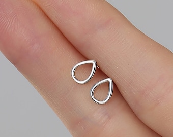Sterling Silver Minimalist Open Droplet Stud Earrings in Sterling Silver - Minimalist Geometric Design C59