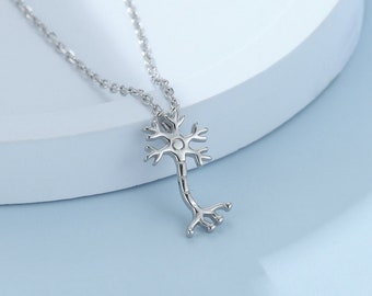 Winzige Neuronen-Zell-Anhänger-Halskette aus Sterlingsilber, winzige Neuronen-Zell-Halskette, wissenschaftlich inspirierte Halskette