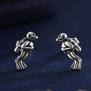 Tiny Scuba Diver Stud Earrings in Sterling Silver,  Silver Gold or Rose Gold, Diving Jewellery, Scuba Earrings, Ocean Earrings