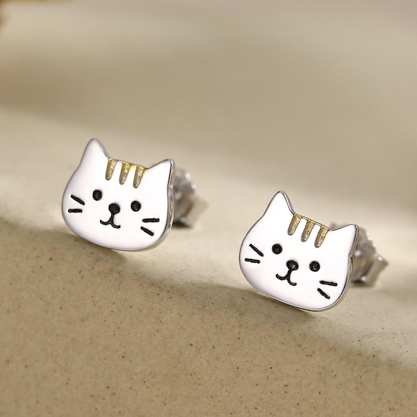 Orange Tabby Katze Ohrstecker in Sterling Silber, süße Katzen Ohrringe, Silber Katze Ohrringe, Natur inspirierte Tier Ohrringe