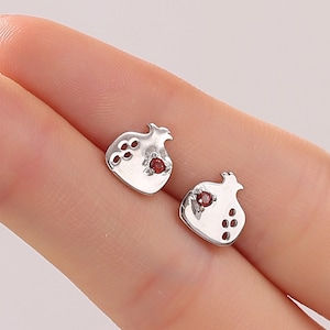 Pomegranate Fruit Stud Earrings in Sterling Silver - Fruit Earrings - Cute Fruit Earrings - Cute,  Fun, Whimsical
