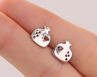 Pomegranate Fruit Stud Earrings in Sterling Silver - Fruit Earrings - Cute Fruit Earrings - Cute,  Fun, Whimsical