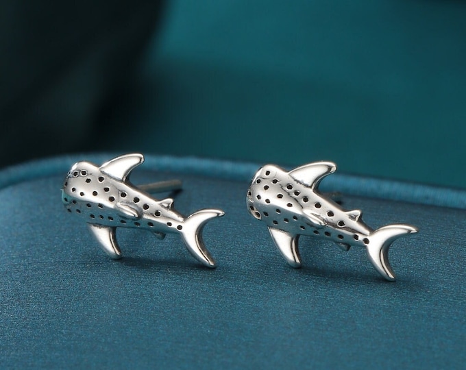 Very Tiny Whale Shark Stud Earrings in Sterling Silver, Silver or Gold or Rose Gold, Cute Whale Shark Earrings