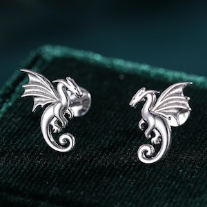 Boucles d'oreilles dragon à filetage interne à l'arrière en argent sterling, également disponibles en boucles d'oreilles à fond vissé en or ou en or rose