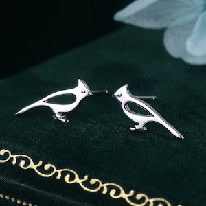 Cardinal Bird Stud Earrings in Sterling Silver, Tiny Bird Earrings, Silver Bird Earrings, Silver or Gold