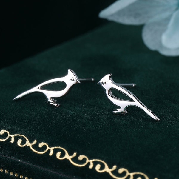 Cardinal Bird Stud Earrings in Sterling Silver, Tiny Bird Earrings, Silver Bird Earrings, Silver or Gold